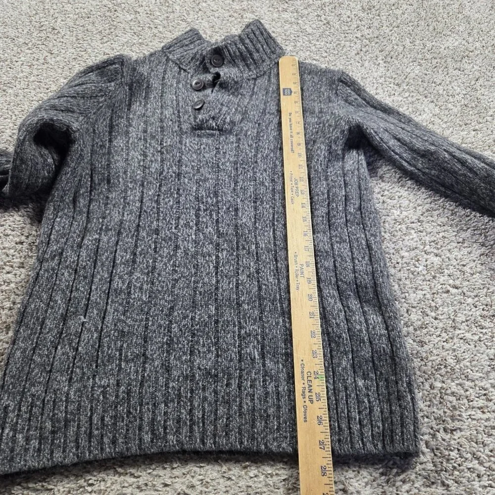 Eddie Bauer Sweater Mens Large Tall Gray Henley Ribbed Wool Blend Preppy